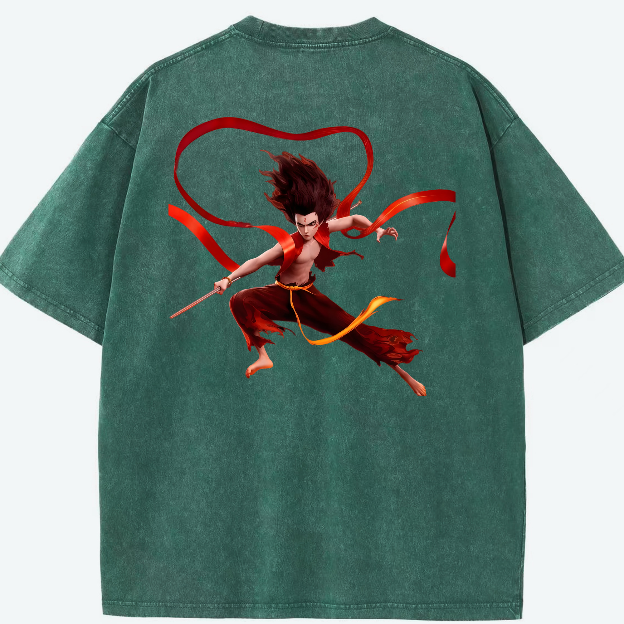 （画像用） Ne Zha 2 ナタ 魔童の大暴れ 綿100% ヴィンテージ風 半袖Tシャツ（背面プリント）